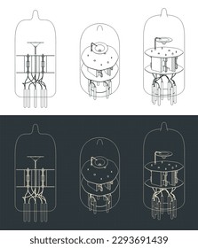 Stylized vector illustration of blueprints of vacuum tube