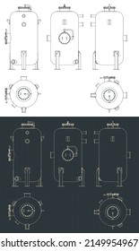 Stylized vector illustration of blueprints of vertical pressure tank