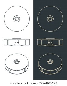 Stylized vector illustration of blueprints of water pump impeller blueprints
