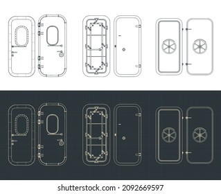 Stylized vector illustration of blueprints of watertight doors