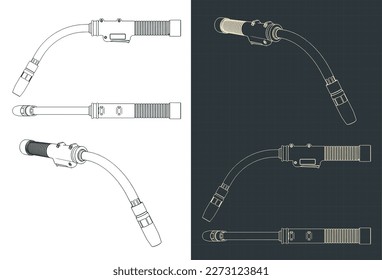 Stylized vector illustration of blueprints of welding torch