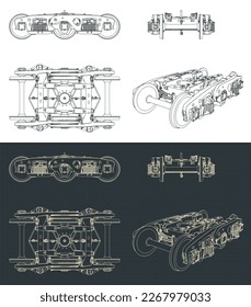 Stylized vector illustration of blueprints of wheelbase of train