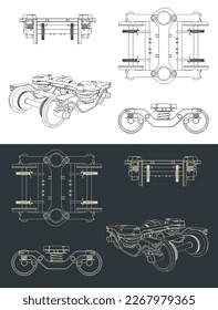 Stylized vector illustration of blueprints of wheelbase of train