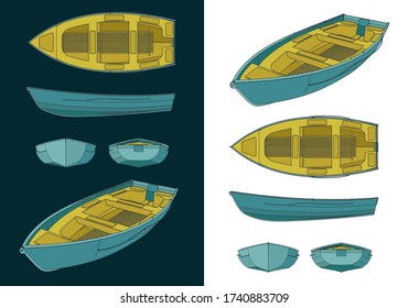 Stylized vector illustration of boat color drawings