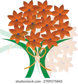 

Una Ilustración vectorial estilizada de un ramo de flores de color naranja brillante atado con una cinta amarilla sobre un fondo blanco