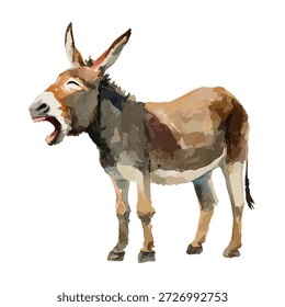 Stylized vector illustration of a braying donkey, perfect for farm animal themes or humorous designs. Isolated on white for easy use.