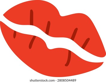 Stylized vector illustration of bright red luscious lips with a hand-drawn aesthetic for beauty and fashion concepts.