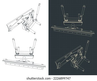 Ilustración vectorial estilizada de los planos del sistema hidráulico de la cuchilla del bulldozer