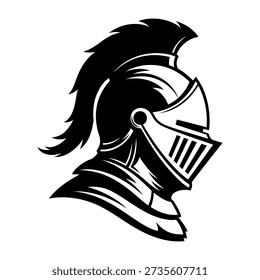 A stylized vector illustration captures the profile of a knight's helmet, designed with clean lines and bold shapes, symbolizing valor and historical might.