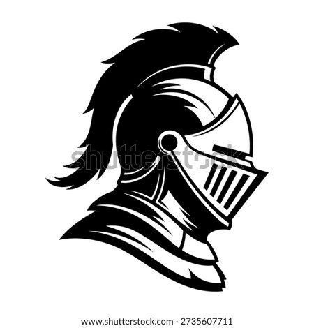 A stylized vector illustration captures the profile of a knight's helmet, designed with clean lines and bold shapes, symbolizing valor and historical might.