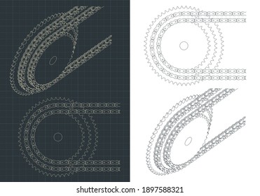 Stylized vector illustration of chain drive drawings