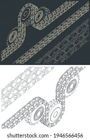 Stylized vector illustration of Chain drive and sprocket  drawings