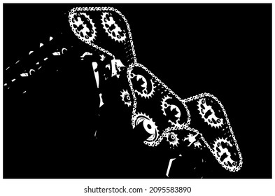 Stylized vector illustration of chain drives mechanisms of engine, gears and chain transmission