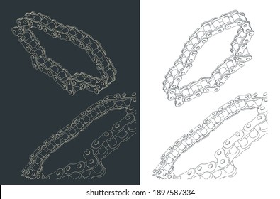 Stylized vector illustration of a chain for a chain transmission