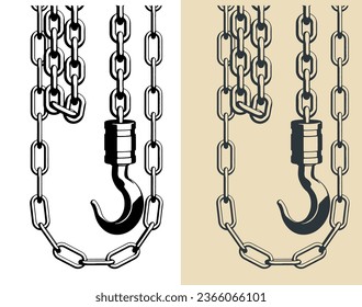 Stylized vector illustration of chains and crane hook close up