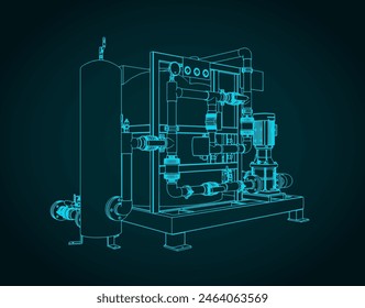 Stylized vector illustration of chemical treatment station