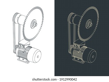 Ilustración vectorial estilizada de dibujos isométricos de sierra circular