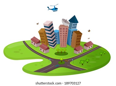 Stylized vector illustration of a city.