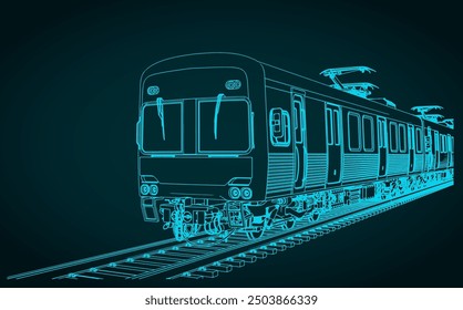 Ilustración vectorial estilizada de una ciudad ​tren ​ cerca