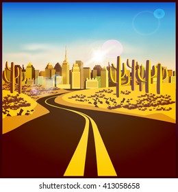 stylized vector illustration of a city in the desert