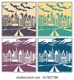 stylized vector illustration of city and highway