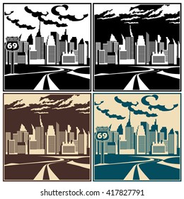 stylized vector illustration of city and highway