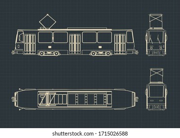 Ilustración vectorial estilizada de los dibujos de un tranvía urbano