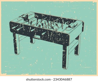 Stylized vector illustration of a classic foosball table in retro poster style