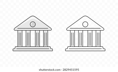 Stylized vector illustration of a classic neoclassical building facade with columns and wide steps, perfect for bank, law court, or government office symbol.