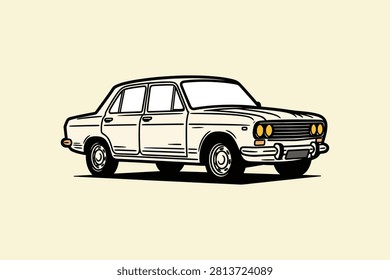 A stylized vector illustration of a classic vintage sedan car.