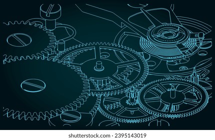 Stylized vector illustration of a clock mechanism close-up