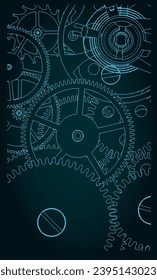 Stylized vector illustration of a clock mechanism close-up