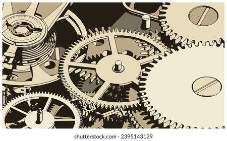 Stylized vector illustration of a clock mechanism close-up