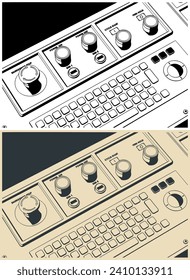 Stylized vector illustration of CNC control panel close up