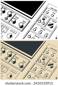 Ilustración vectorial estilizada del cierre del panel de control CNC