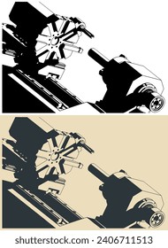 Stylized vector illustration of CNC lathe machine close up