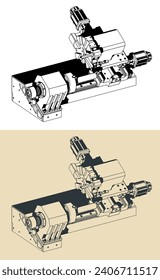 Stylized vector illustration of CNC lathe machine