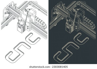 Stylized vector illustration of CNC router close-up
