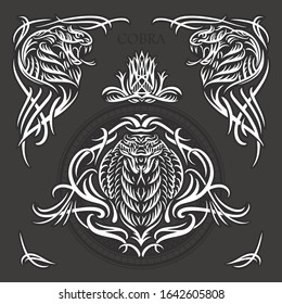 Stylized vector illustration of a cobra. Design can be used as tattoos, t-shirt graphic print, emblem, etc.