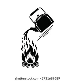 A stylized vector illustration of a coffee pot pouring coffee over a campfire, capturing the essence of outdoor coffee brewing.