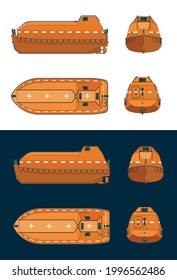 Stylized vector illustration of color blueprints of Lifeboat