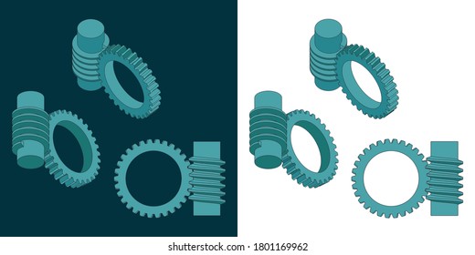 Stylized vector illustration of Color Worm Gear Drawings