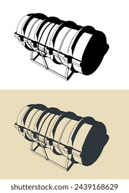 Stylized vector illustration of container with life raft