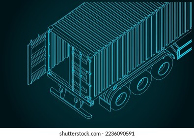 Stylized vector illustration of container trailer close-up