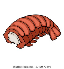 Stylized vector illustration of a cooked lobster tail, isolated on white