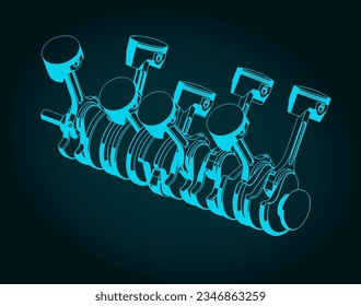 Stylized vector illustration of a crankshaft and pistons