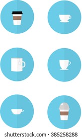 Stylized vector illustration of cups of coffee and tea icons.