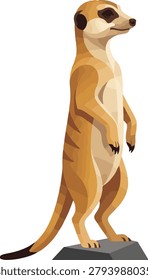 Stylized vector illustration of a cute meerkat standing upright featuring vibrant orange and brown tones