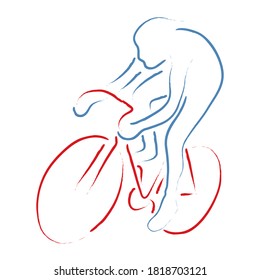 Stylized vector illustration with cyclist pedaling on a bicycle