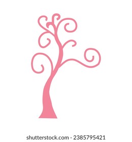 Stylized vector illustration of a decorative tree on white background. Tree with many branches without pink leaves.